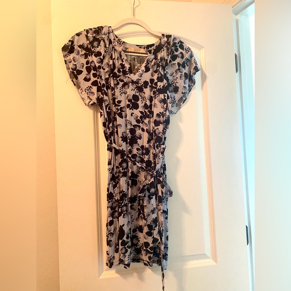 LOFT Light Blue Floral Midi Dress